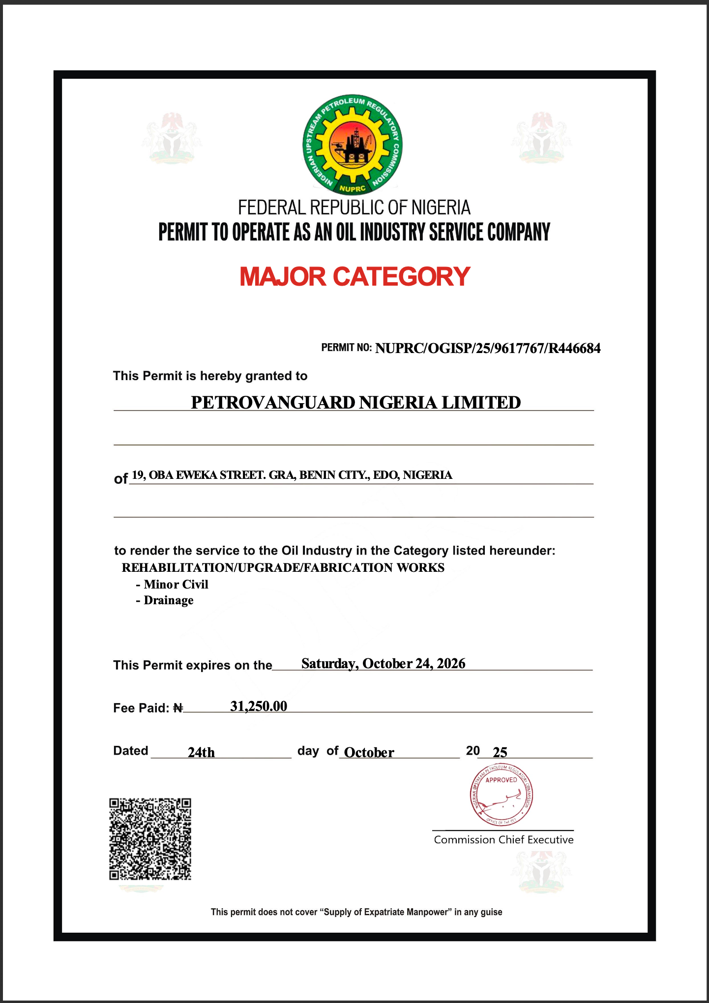 nuprc permit minor civil