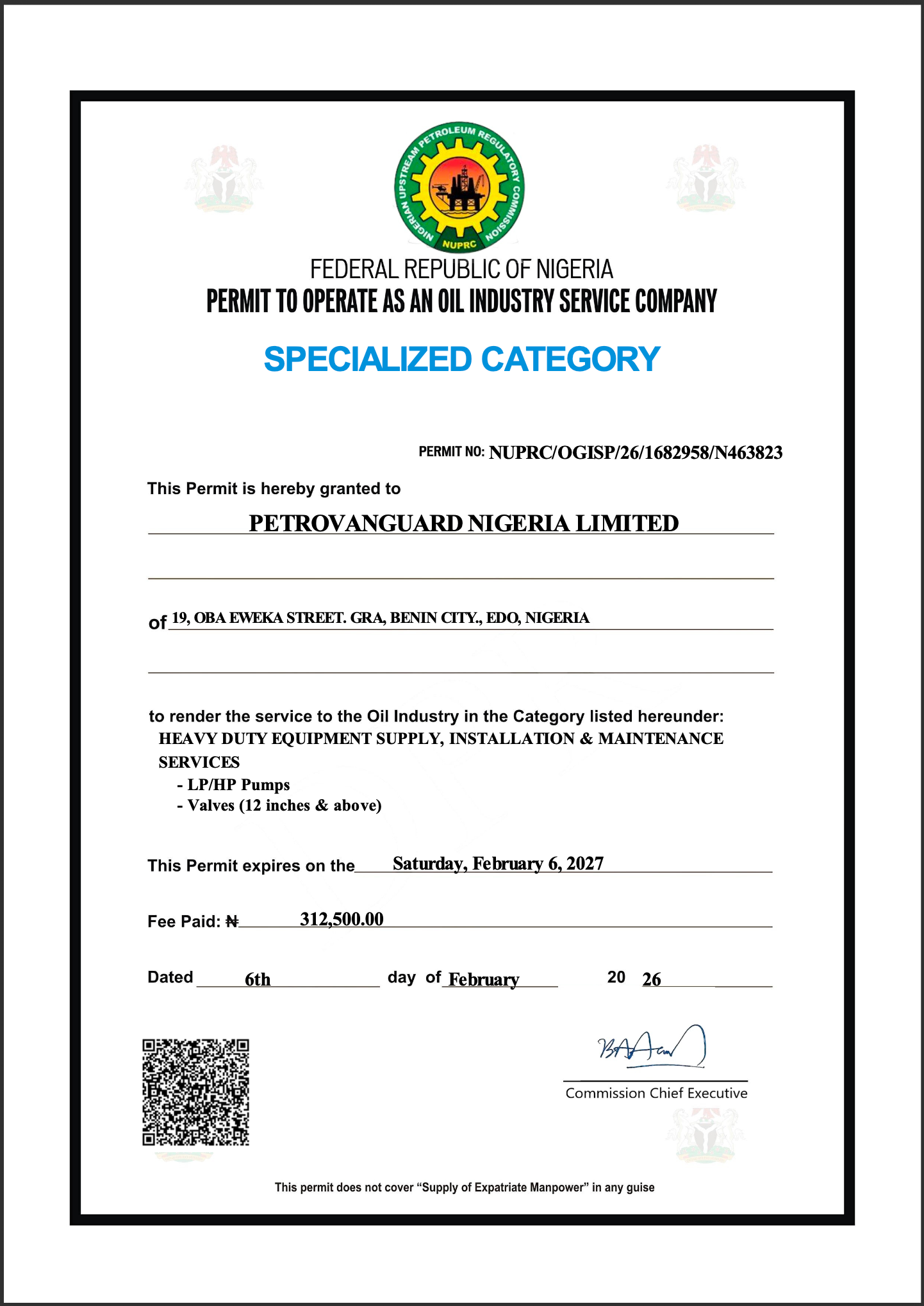 pnl nuprc permit pumps valves